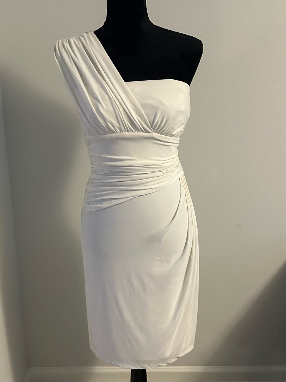 RALPH LAUREN One-Shoulder White Ruched Cocktail Dress